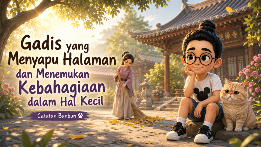 Gadis yang menyapu halaman dan menemukan kebahagiaan dalam hal kecil — Catatan Bunbun