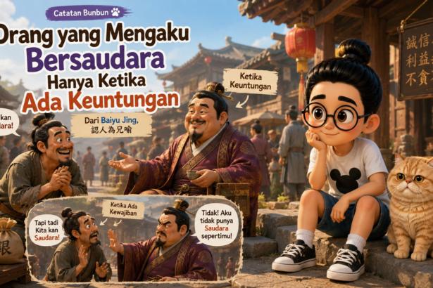 Orang yang Mengaku Bersaudara Hanya Ketika Ada Keuntungan, perumpamaan dari Baiyu Jing bersama Bunbun dan kucing