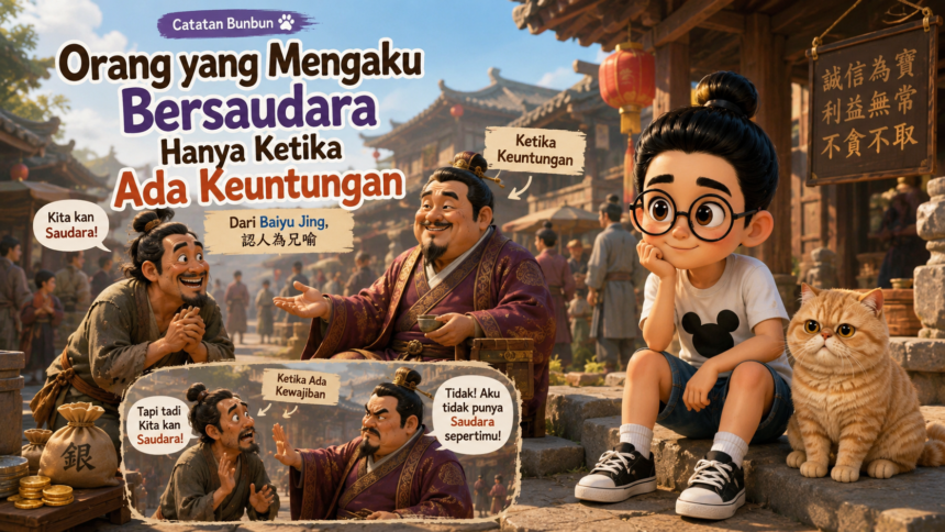 Orang yang Mengaku Bersaudara Hanya Ketika Ada Keuntungan, perumpamaan dari Baiyu Jing bersama Bunbun dan kucing