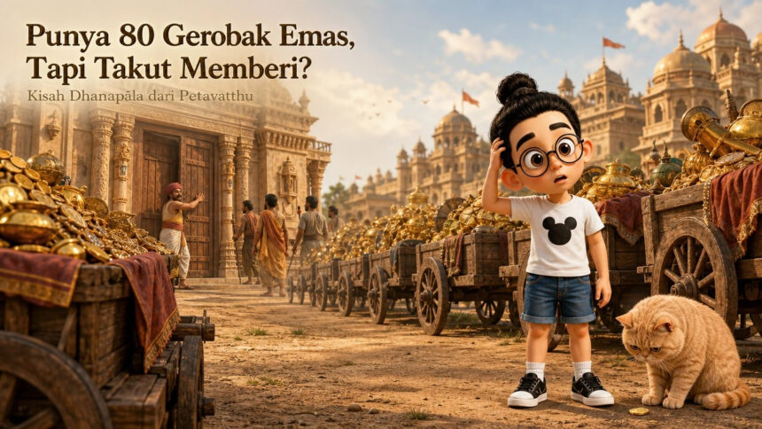 Bunbun menghitung gerobak emas dan merenungkan bahwa keinginan tidak selesai hanya dengan memiliki lebih banyak