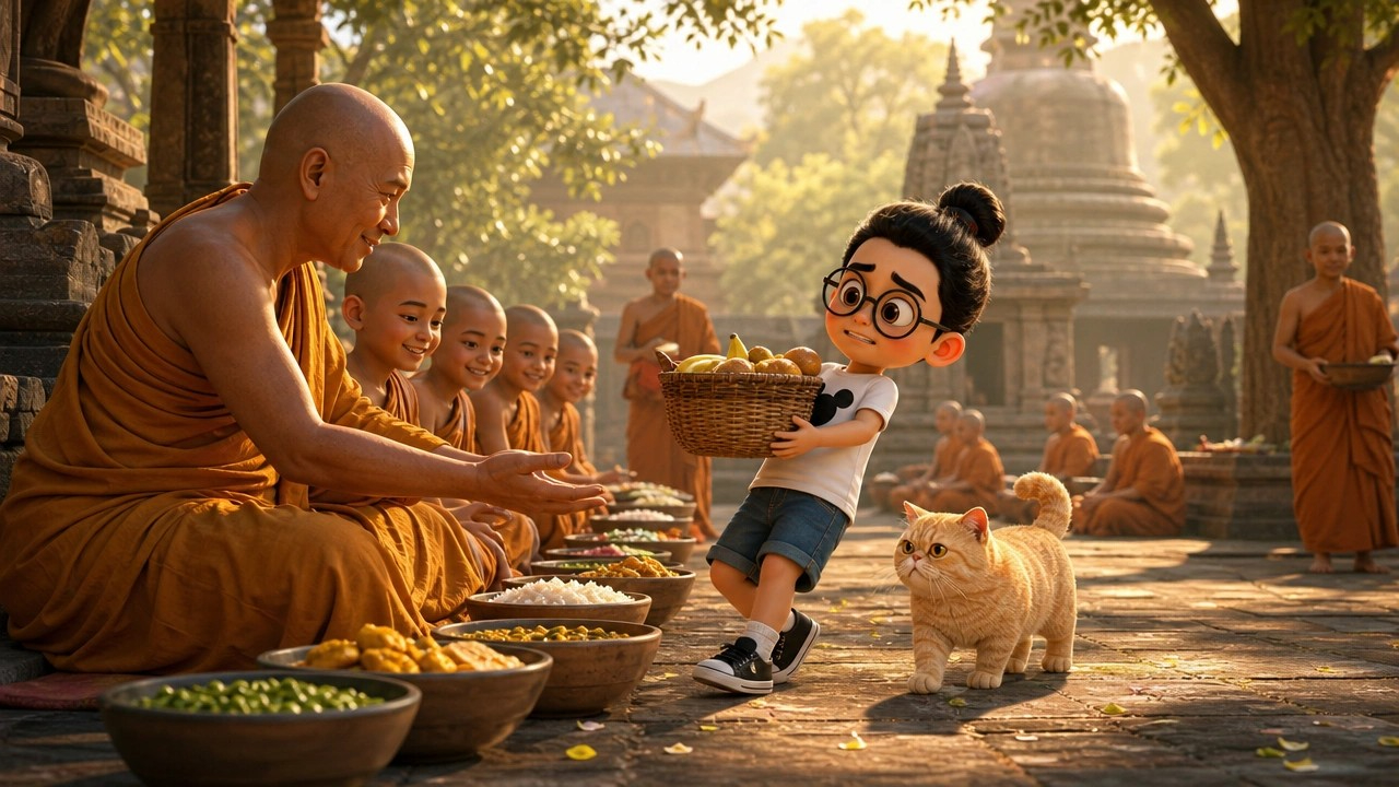 Sāṇavāsi melakukan pemberian makanan kepada Saṅgha