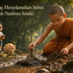 Samanera menyelamatkan semut dari aliran air — featured image