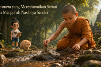 Samanera menyelamatkan semut dari aliran air — featured image